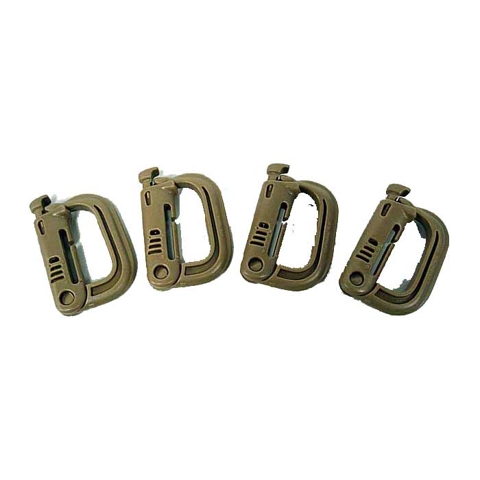 4pcs Grimloc Buckle Carabiner D-Ring Locking Molle Clips Snap TAN - Click Image to Close