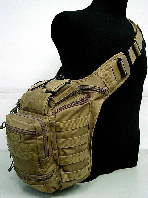 Tactical Gear Travel Sport Shoulder Sling Chest 3 ways Pouch Bag DE