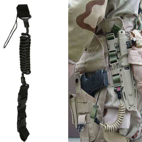 Battle Tactical Gun Sling Elasticity Pistol Lanyard Spring Sling BK