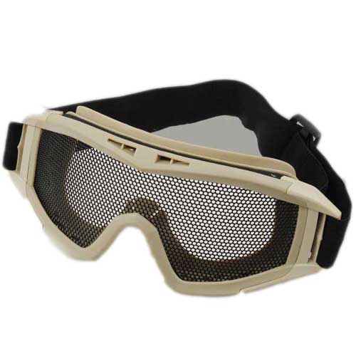 Cool Airsoft Tactical Metal Mesh Protection Goggles Tan