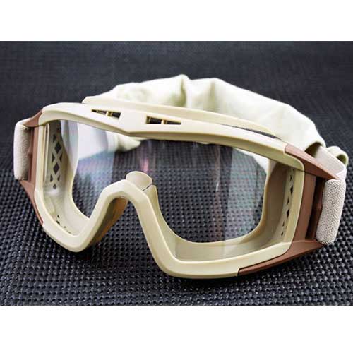 UV-X500 Tactical Goggle w/ Exchangeable 3 Lens Airsoft Glasses TAN - Click Image to Close