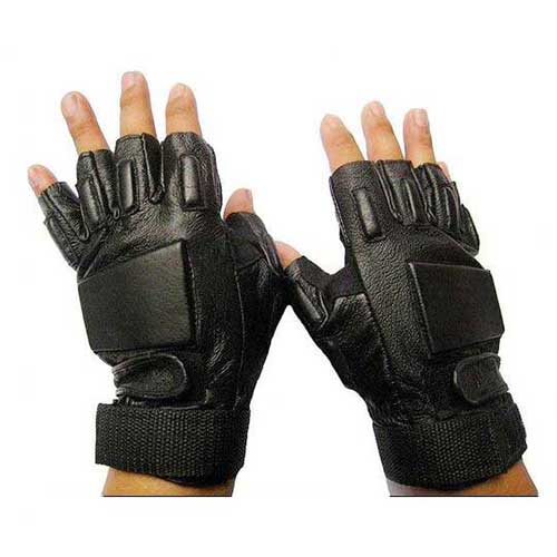 Mens Army Airsoft Fingerless Leather Gloves Black