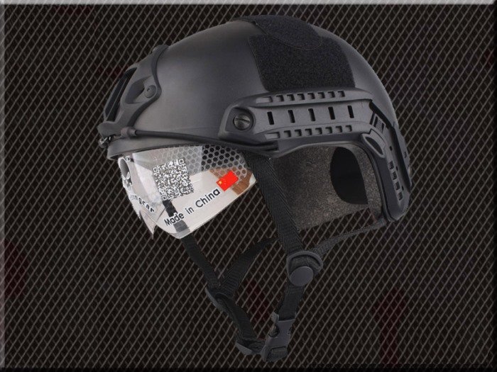 Tactical Airsoft Fast Helmet Sport Helmets with Goggle No Hole BK