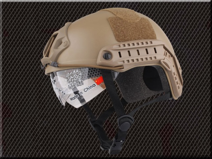 Tactical Airsoft Fast Helmet Sport Helmets with Goggle No Hole TAN