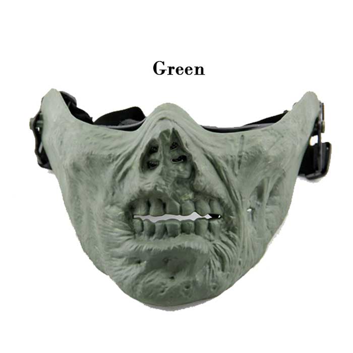 Cool Gear Multifunction Airsoft Half Face Skull Mask Party Green - Click Image to Close