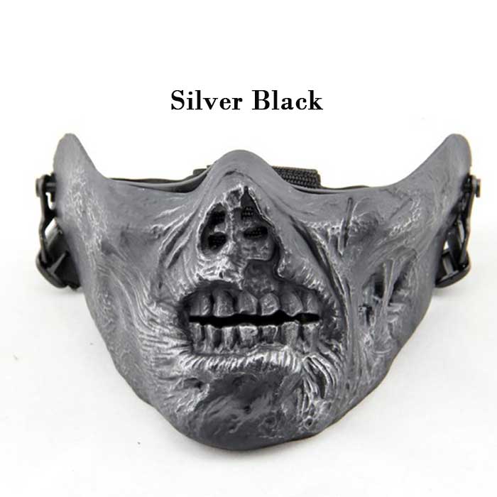 Cool Gear Airsoft Half Face Skull Mask Halloween Party Sliver Black