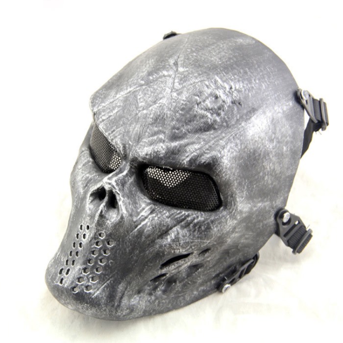 Typhon Camouflage Tactical Skull Full Face Protect Mask Sliver Black - Click Image to Close