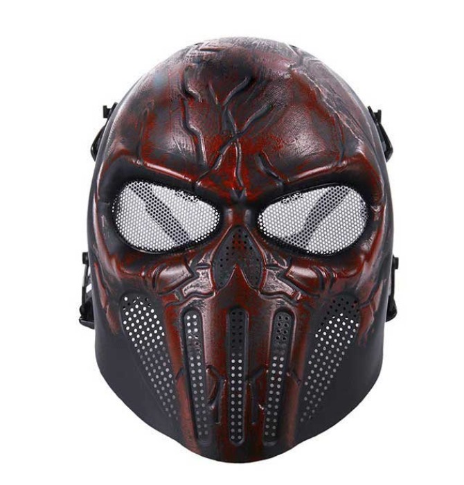 Punisher Eye Wire Mesh Tactical Full Face Mask Airsoft Mask RED - Click Image to Close