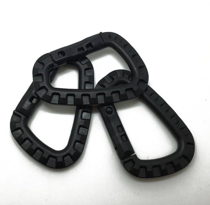 Tactical Clip Camping Hiking Plastic Carabiner D-Ring Key ChainBlack