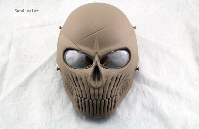 Skull Camouflage Wargame Paintball Airsoft CS Full Face Mask Tan - Click Image to Close