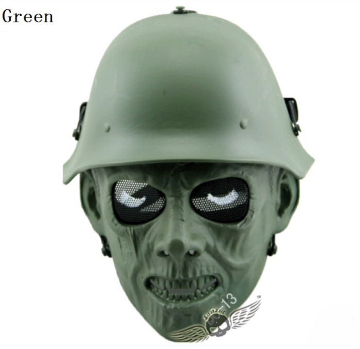 Skull Tactical Military Paintball Airsoft Full Face Masks Green - Click Image to Close