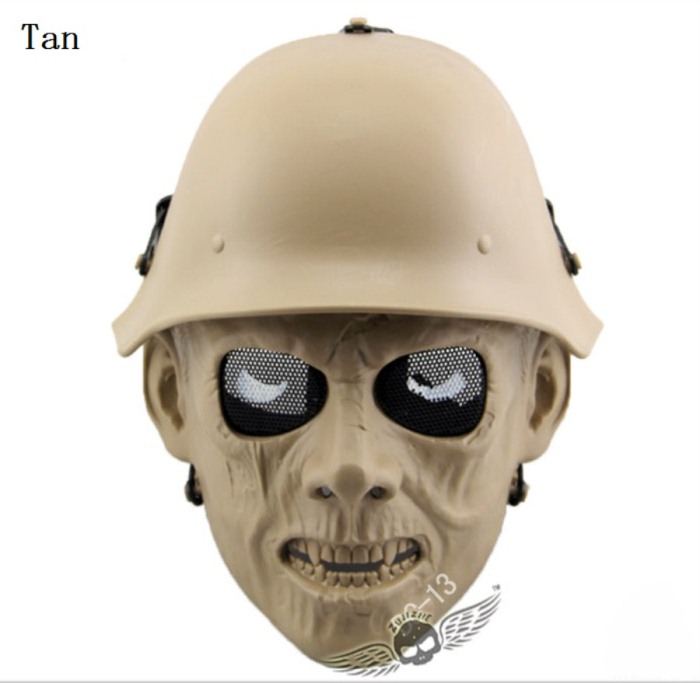 Skull Tactical Military Paintball Airsoft Full Face Masks Tan - Click Image to Close