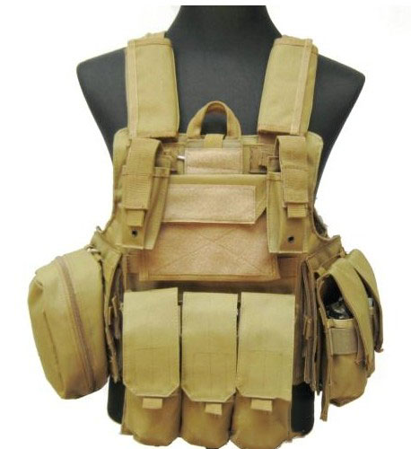 1000D Large Tactical MOLLE Vest Tan Perfect for Airsoft - Click Image to Close