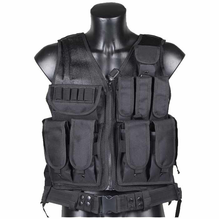 Mesh Tactical Vest Military Equipment USMC Molle Vest w Holster BK