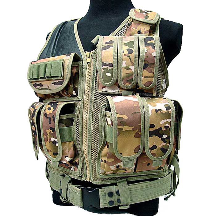 Mesh Tactical CQB Vest w Accessories Molle Combat Protective Vest CP - Click Image to Close