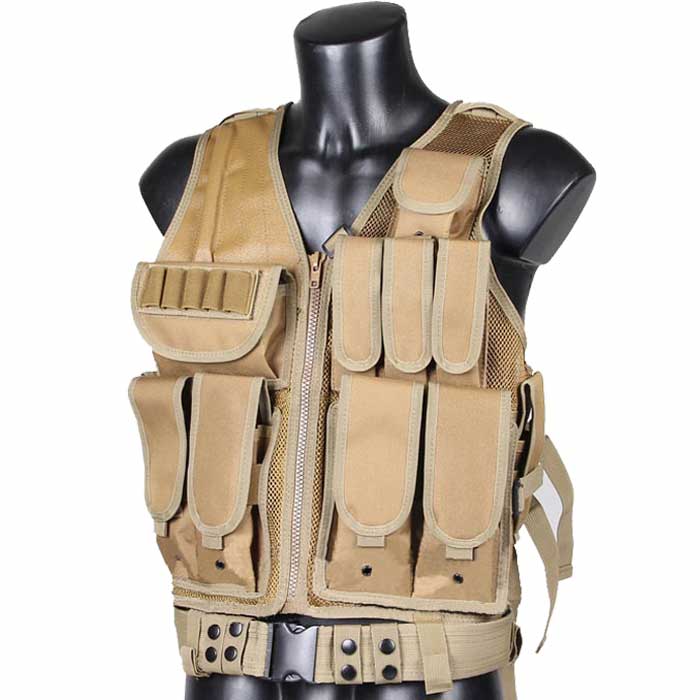 Mesh Tactical RRV Vest Military Gear Assault Molle Vest w Holster DE - Click Image to Close