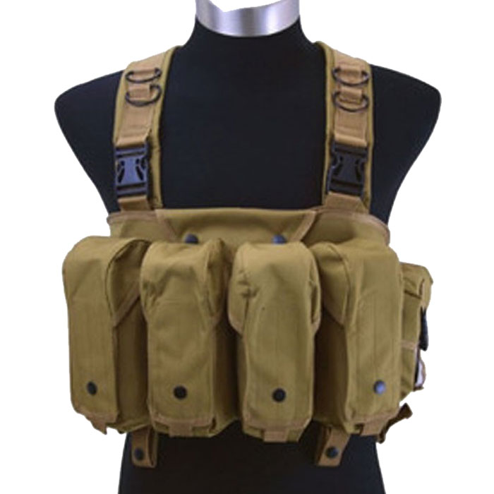 Tactical Chest Rig Vest Double AK Mag Pouches Assault Combat Vest DE - Click Image to Close