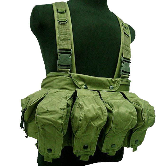 Tactical Chest Rig Vest Double AK Mag Pouches Assault Combat Vest OD - Click Image to Close