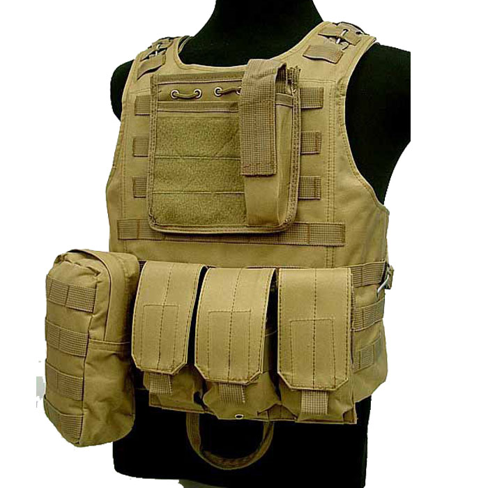 Military Vest Molle Combat Amphibious Tactical Assault Vest w Mag DE